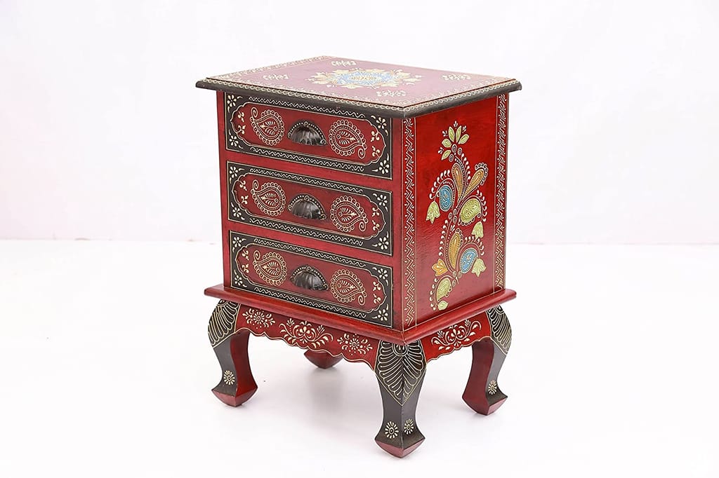 Wood To Cart® Handpainted 2 Drawer Bedside Table,Side Cabinet, End Drawer Table (Wood,Multicolour) view 2