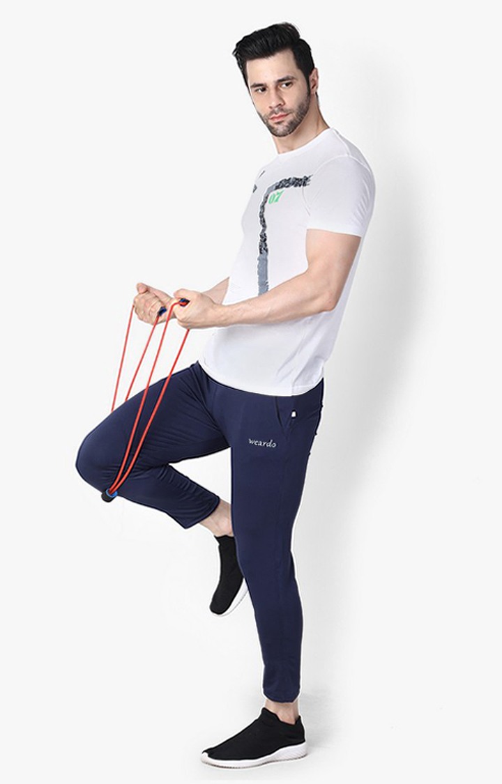Men's Blue Lycra Solid Trackpants view 2