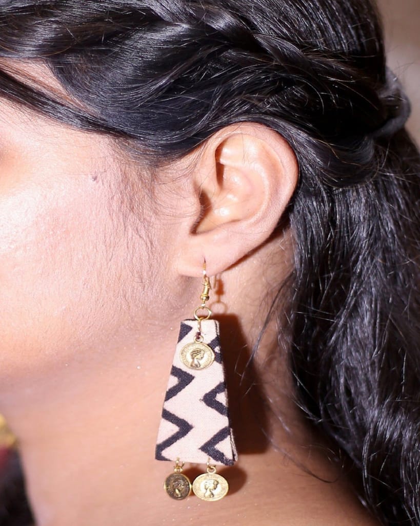 Cream Black Trendy Trapezium Chyme Handcrafted Earrings view 2