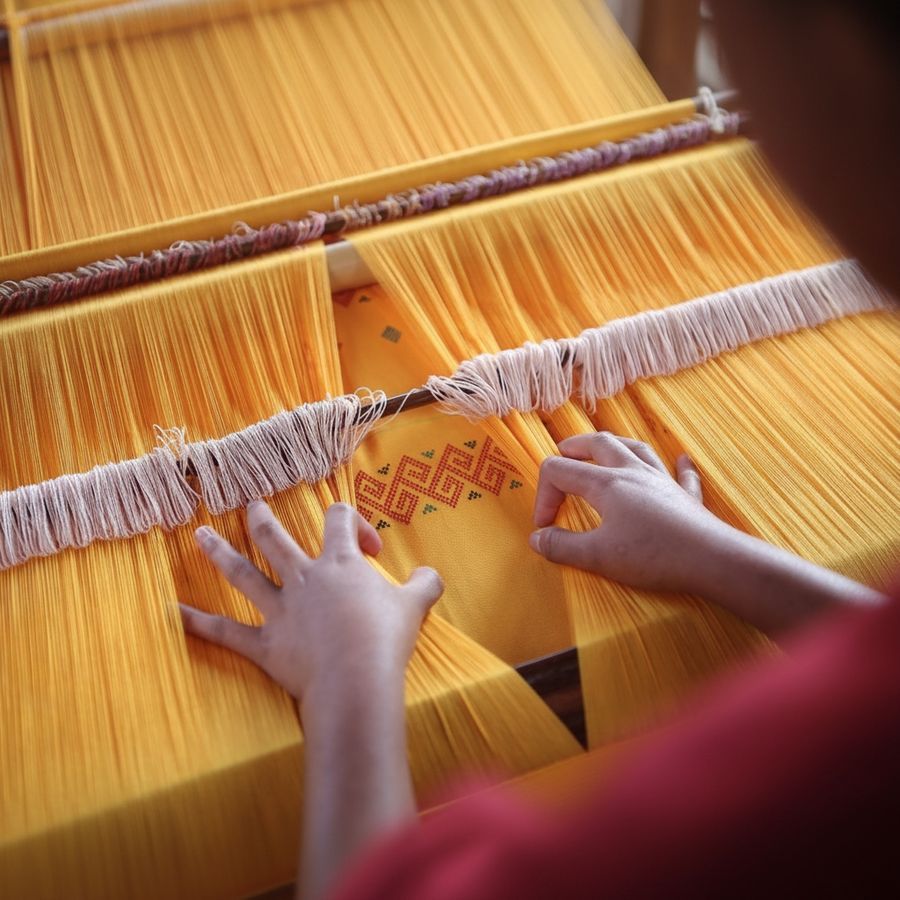 Handwoven Yellow Ethnic Unstitched Fabric view 2