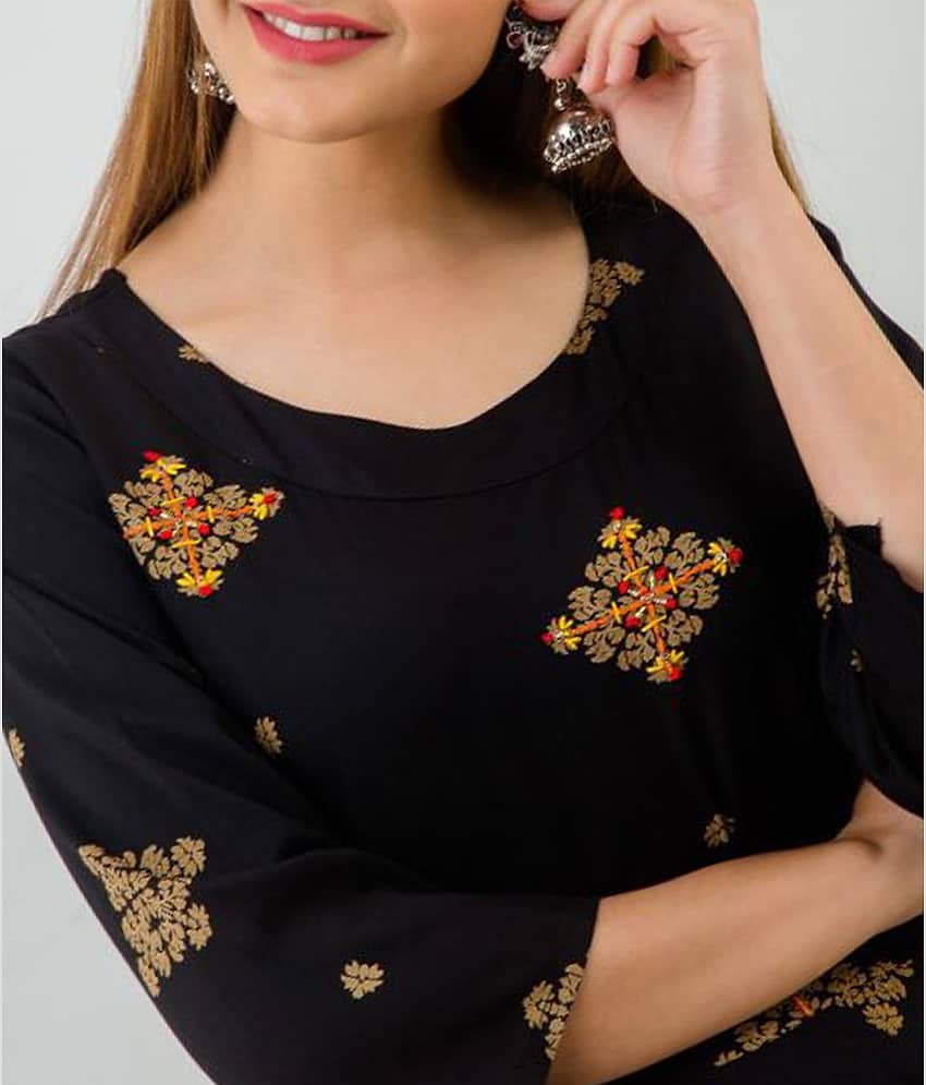 Lee Moda - Black Rayon Women's Anarkali Kurti ( Pack of 1 ) view 2