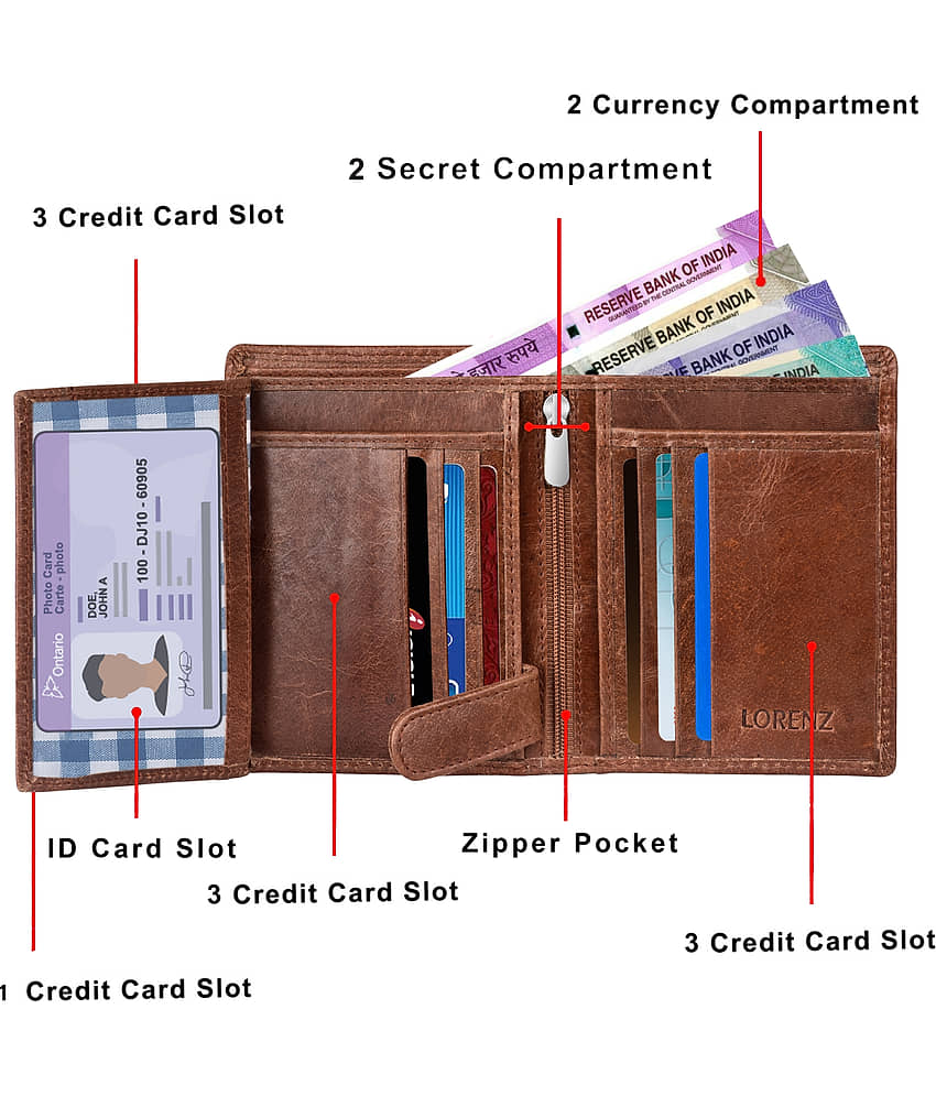 Lorenz Brown 100% Leather Men's RFID Wallet ( Pack of 1 ) view 2