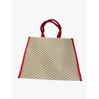 handcrafted jute tote handbag for womens Multipurpose Bag (Red, 4 L) view 2