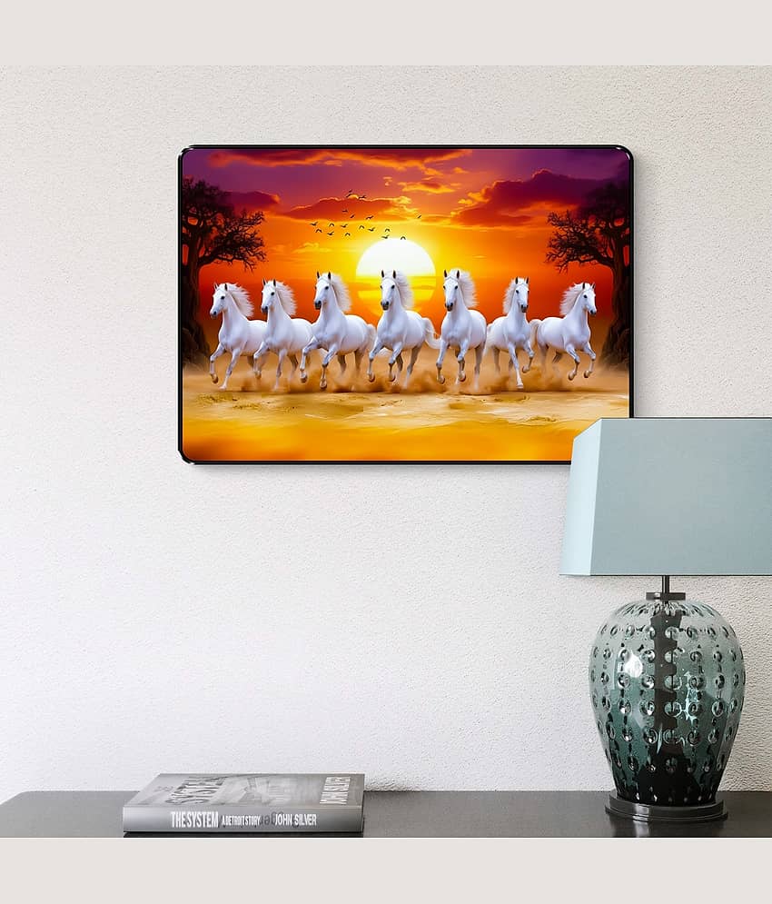 Running White Horses Sunset Wall Art | Golden Evening UV Print view 2