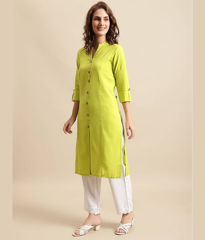 Pistaa - Yellow Cotton Women's Front Slit Kurti ( Pack of 1 ) view 2