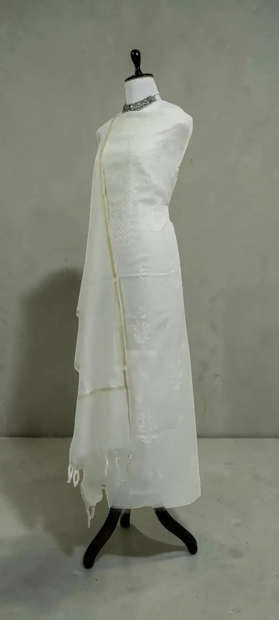 Hand Chikankari 2-Piece Dress Material in White and Ivory Mul Cotton view 2