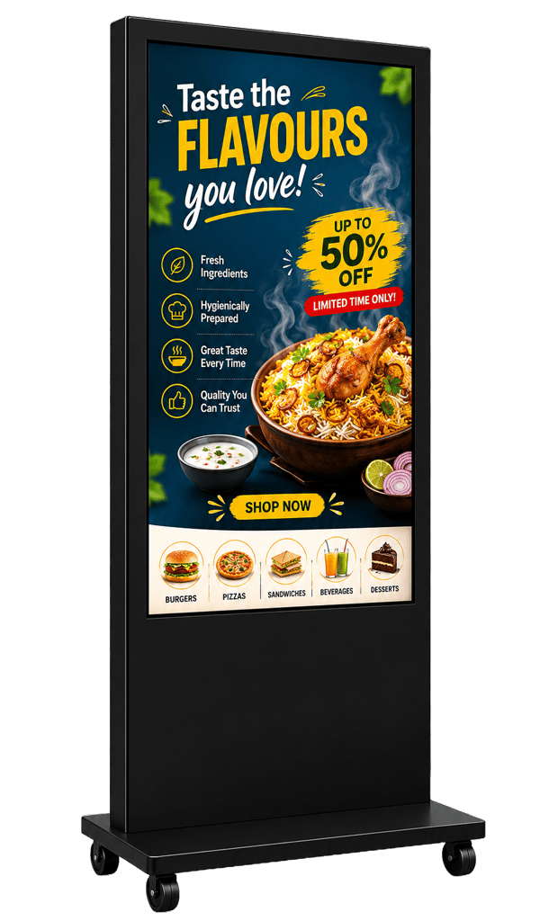 55" Tower-Type Digital Standee | 4K UHD Commercial Grade Display | Digital Signage with Pen Drive option | Cloud Content Update Software on Demand