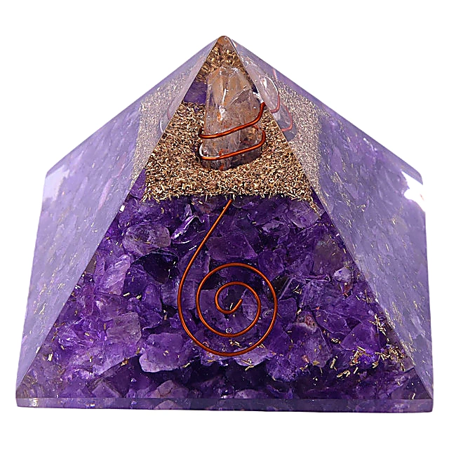 Amethyst Orgone Pyramid with Copper, Amethyst Stone with Crystal Point Pencil for Orgone Healing and Positive Energy, Décor(KI_102) by Krishna Impex view 2