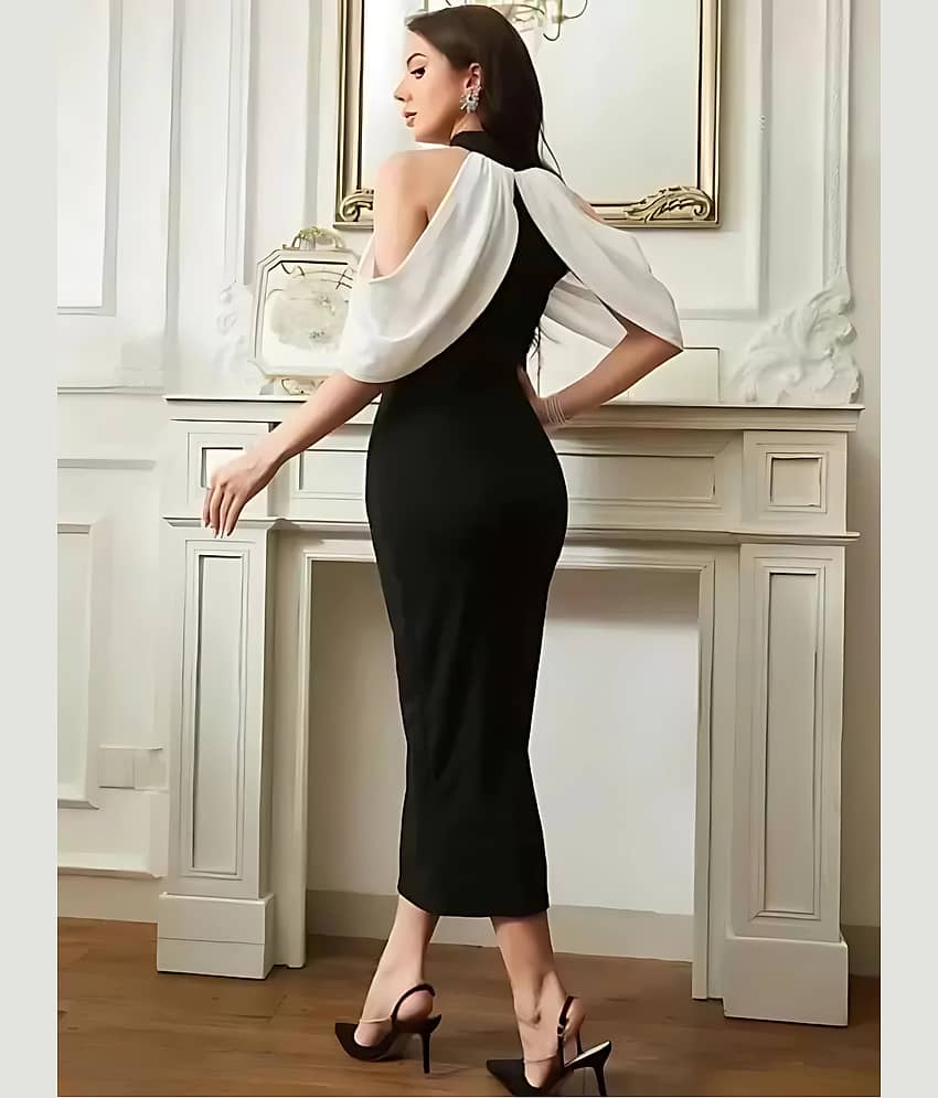 ZELZIS Women Polyester Solid Bodycon Dress ( Black ) view 2