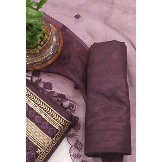 Elegant Purple Unstitched Suit with Golden Embroidery and Matching Dupatta view 2