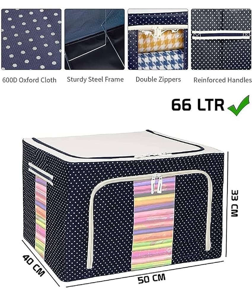 Organisers Storage Box for Clothes 66 Liter Capacity Wardrobe Organizer for Clothes Storage Foldable Steel Frame with Zipper Clear Window with Handle (66 Ltr - Pack of 1) view 2