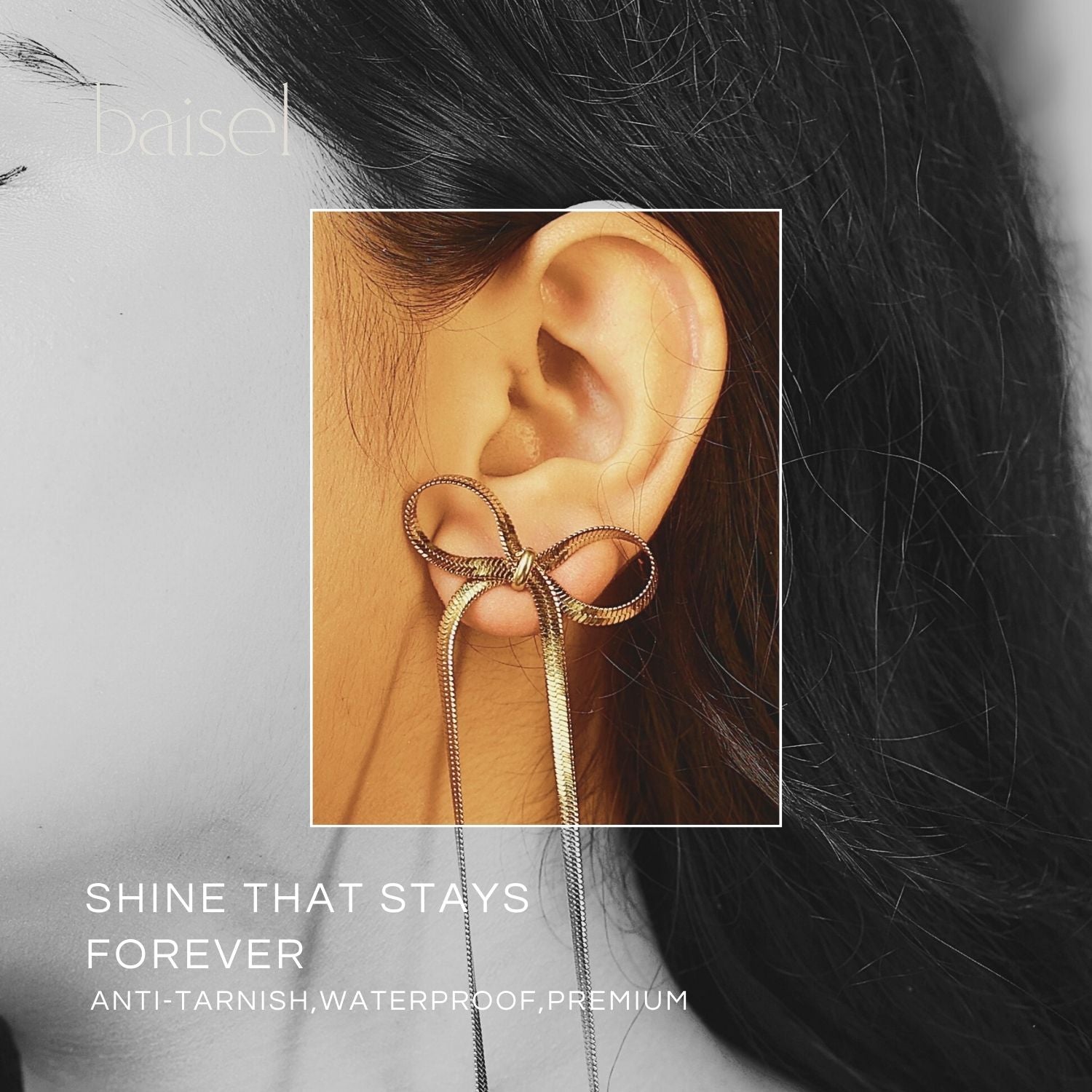 Golden Bow Drop Earrings view 2