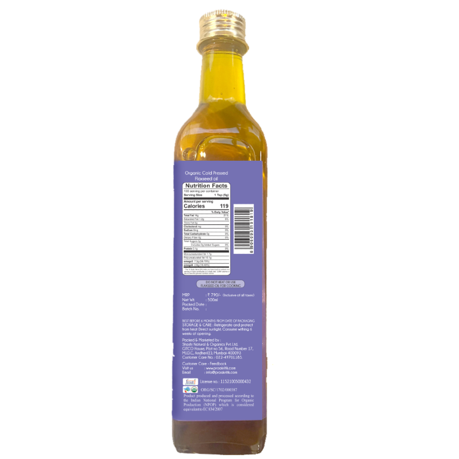 Praakritik Organic Cold Pressed Flaxseed Oil 500 ml view 2