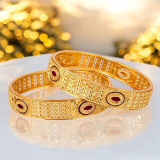18k One Gram Gold Plated Traditional Designer Pack of 2 Bangle Set For Women view 2