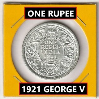 One Rupee 1921 King George 5th, British India Silver-plated old Coin Heritage view 2