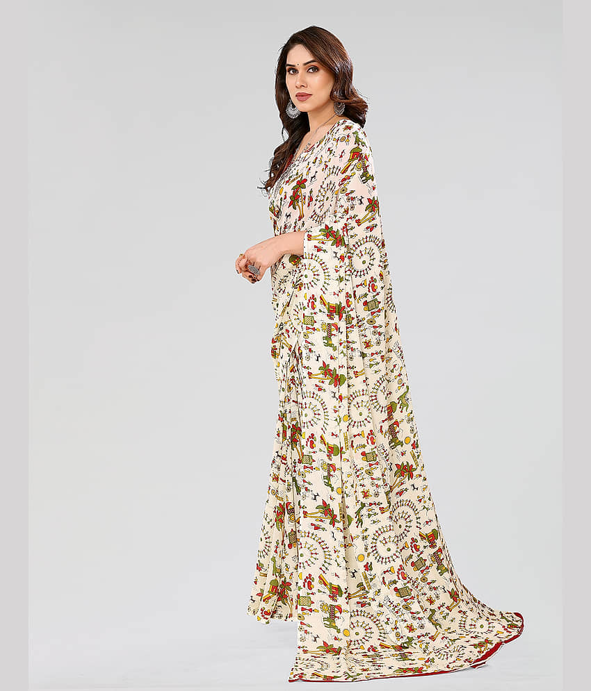 ANAND SAREES Georgette Printed Saree With Unstitched Blouse Piece ( White ) view 2