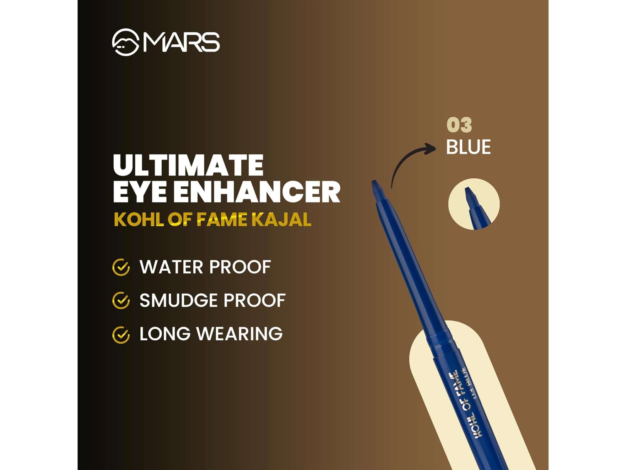MARS Kohl of Fame Up to 12 Hours Stay Retractable Kajal, Smudgeproof and Waterproof, Long Lasting (0.35g) - Blue view 2