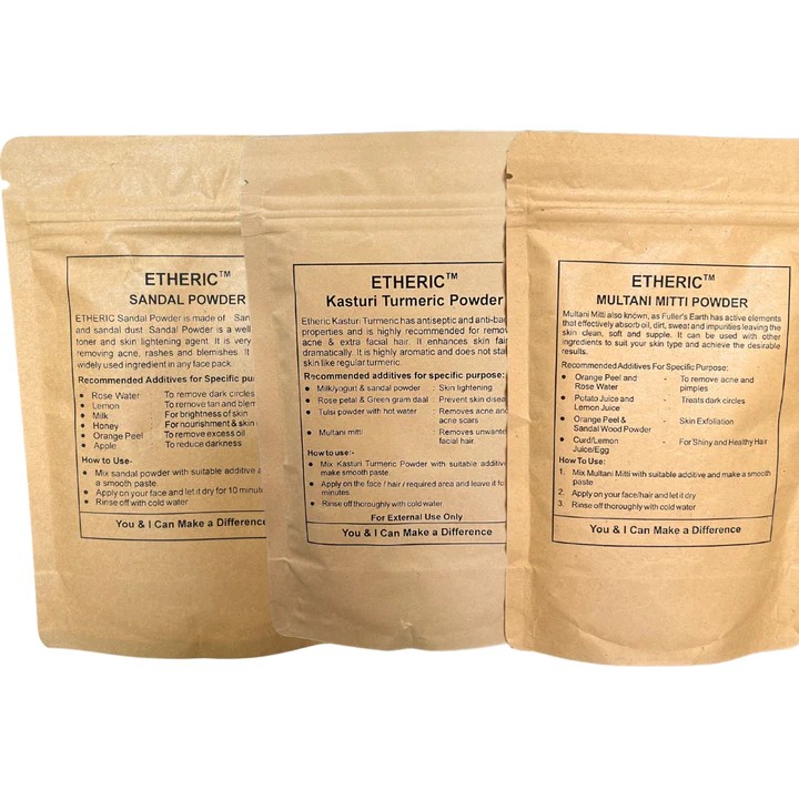 Etheric Glowing Skin Pack (Sandal+Kasturi Turmeric+Multani Mitti) For making skin fair & Acne treatment (75X3 gm) view 2
