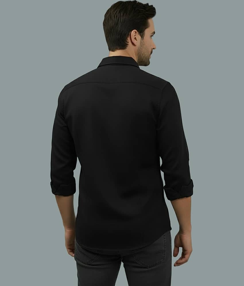 UNI VIBE Cotton Blend Slim Fit Solids Full Sleeves Men's Casual Shirt - Black ( Pack of 1 ) view 2