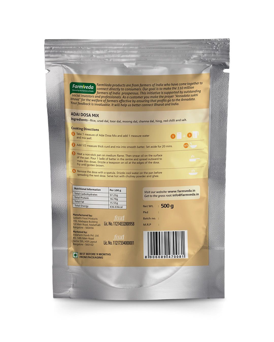 Farmveda Adai Dosa Instant Mix - 500g view 2