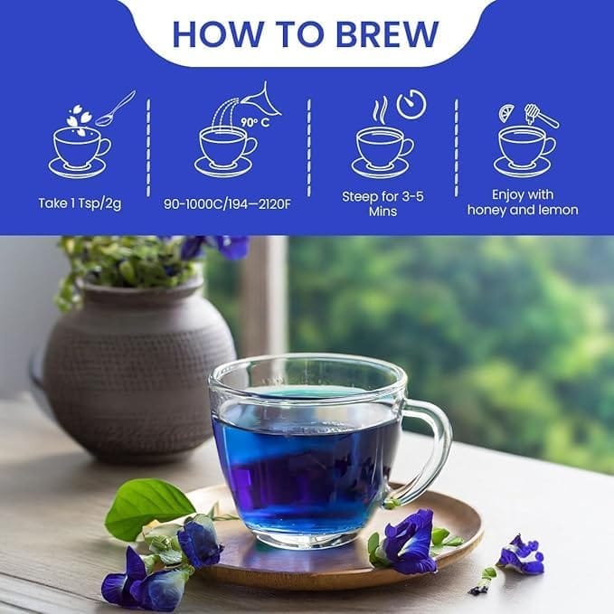 Butterfly Pea Flower Tea (100 Grams) | Super Anti-Oxidant | Flower Based - Herbal Tea - Caffeine Free - Farm Fresh - Natural Ingredients - Vegan | Eco-Conscious Zipper Pack view 2
