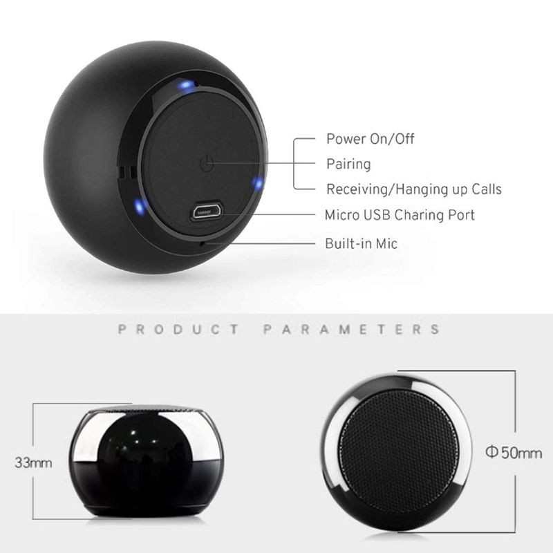 Mini Bluetooth Speaker with TWS Pairing - Compact Metal Body & Powerful Sound Black view 2