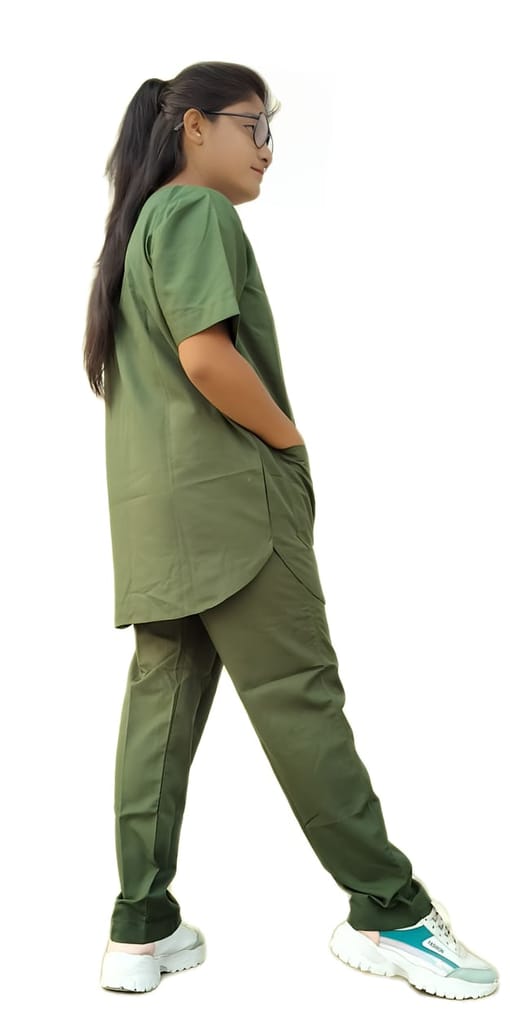 Scrub Suit | 5-Pockets Scrub | Olive Green Color | Unisex Pattern | Set Of Upper & Bottom | Comfortable | Durable | Best Fitted For Medical Professionals view 2