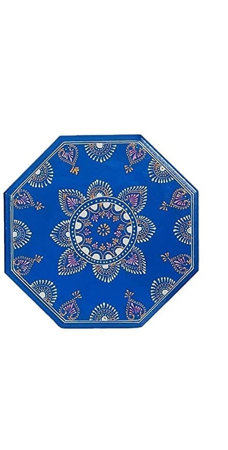 Home Design Multi-Purpose Wooden Bajot Set for Home Decor, Blue Color, Octangle Shape bajot, Home chowki(Blue-Set of 3) view 2
