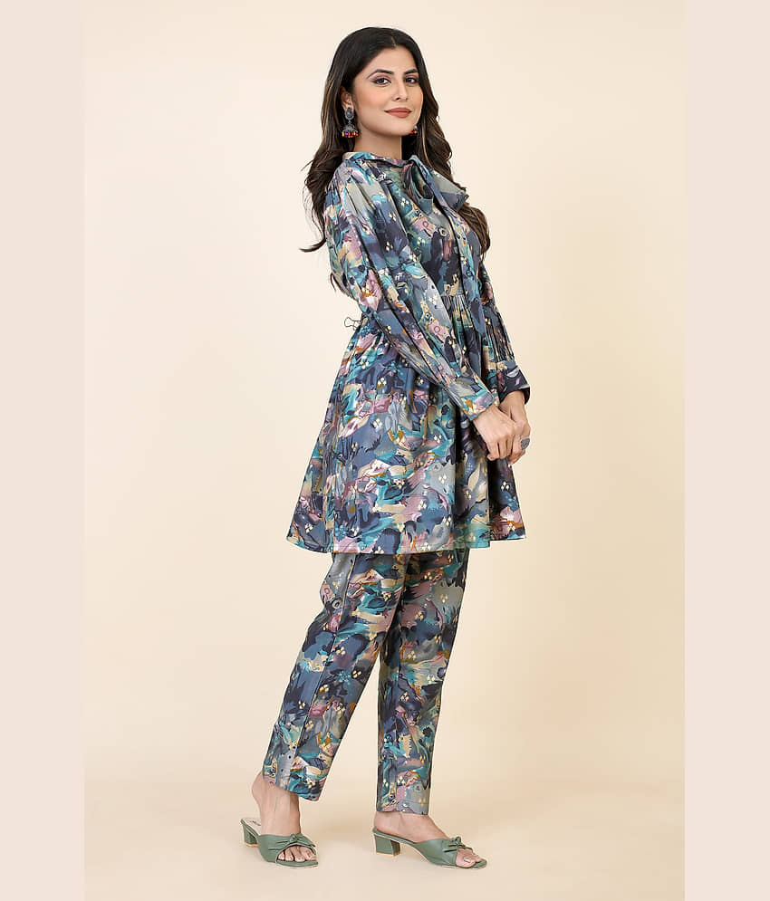 SARRAS Women Printed A-line Kurti With Pants ( Blue ) view 2