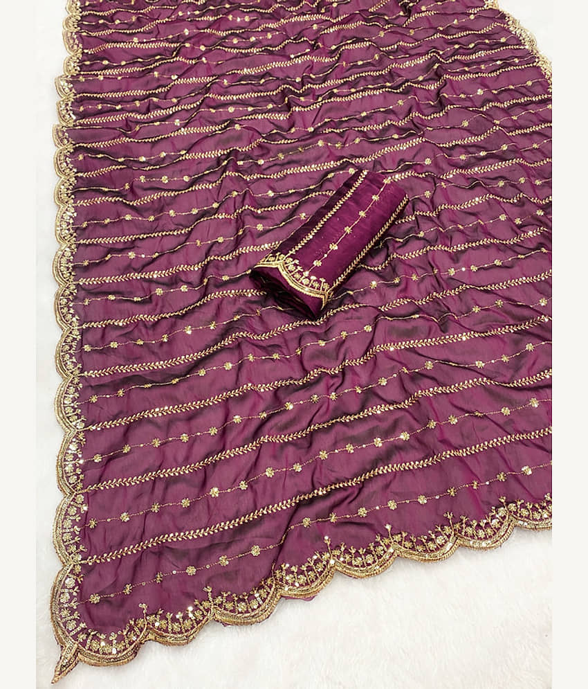 ofline selection Georgette Cut Outs Regular Saree With Unstitched Blouse Piece ( Wine ) view 2