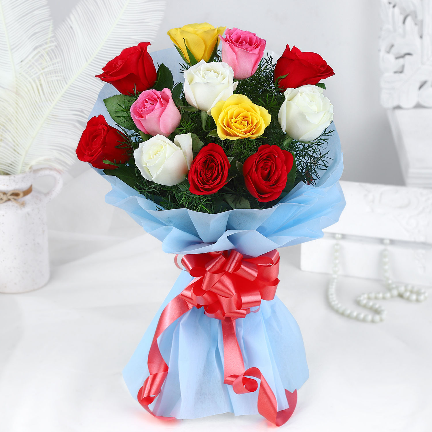 Colourful 12 Mixed Roses Bouquet view 2
