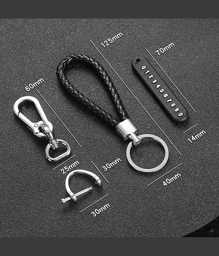 MANDEV Metallic & Leather Keychain Black view 2
