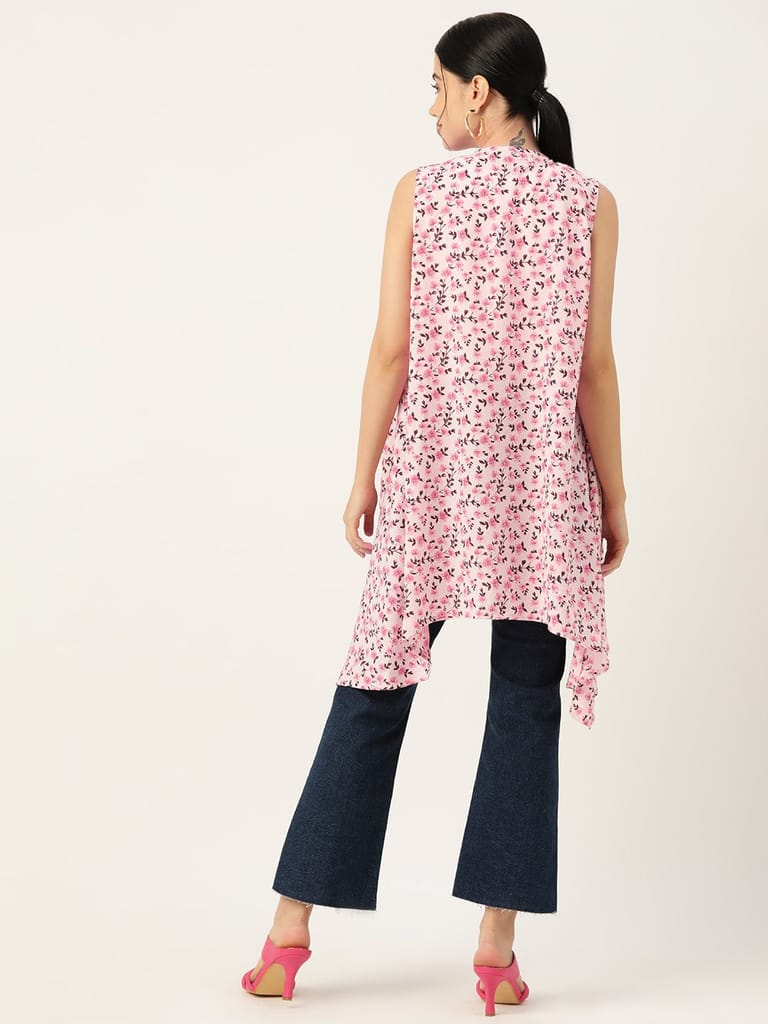 Women Pink Printed Longline Waterfall Shrug view 2