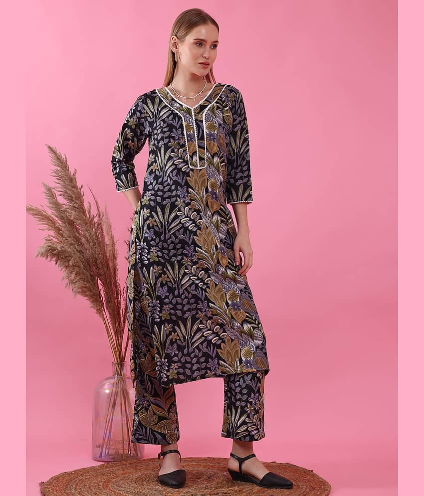 Sheetal associates Women Cotton Blend Printed Straight Kurti With Pants ( Multicolor ) view 2