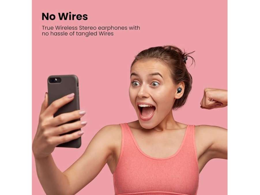 Portronics Harmonics Twins S3 Smart TWS Bluetooth 5.2 Earbuds with 20 Hrs Playtime, 8mm Drivers, Lightweight Design - Black view 2