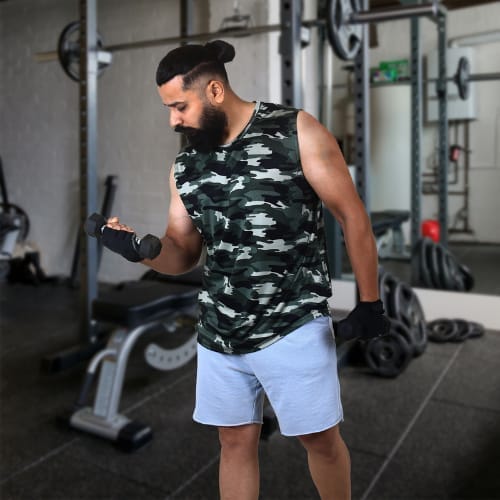 Men's Gym Sleeveless T-Shirt Camouflage Green - Drifit, Quick Dry Sports Tank Top, Sando Vest view 2