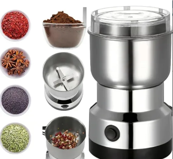Mini Electric Coffee & Spice Grinder 150W | Stainless Steel Dry Masala Grinder | Multipurpose Mini Grinder for Coffee Beans, Nuts, Seeds & Spices | Compact Kitchen Appliance (Silver)