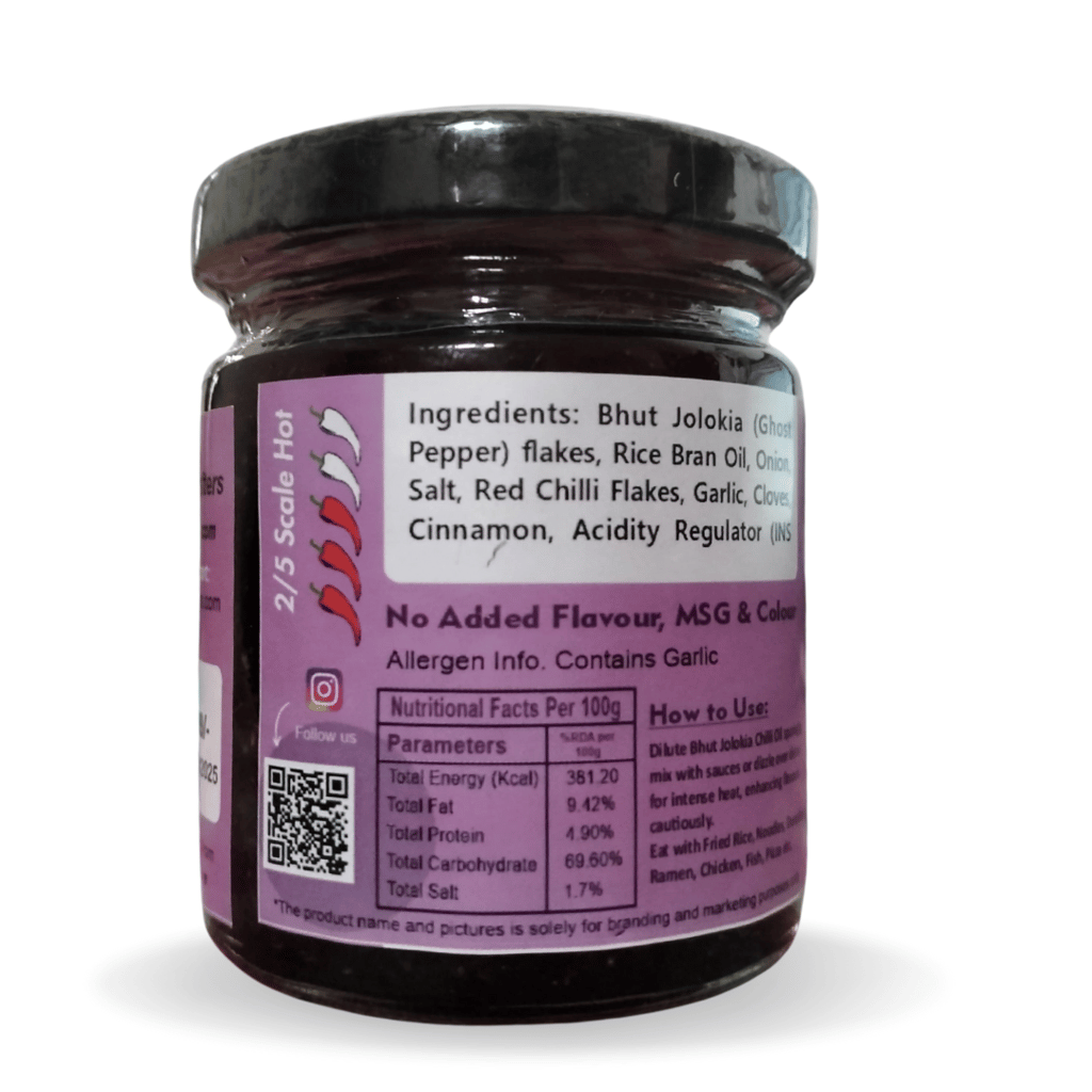 NE CRAFTERS Chilli Garlic with Bhut Jolokia | Hand-Made with Bhut Jolokia, Kashmiri Chillies, Garlic, Onion, Cinnamon and Spices | Best with Momos, Ramen, Noodles, Pasta - Mild Flavour (100 gms) view 2
