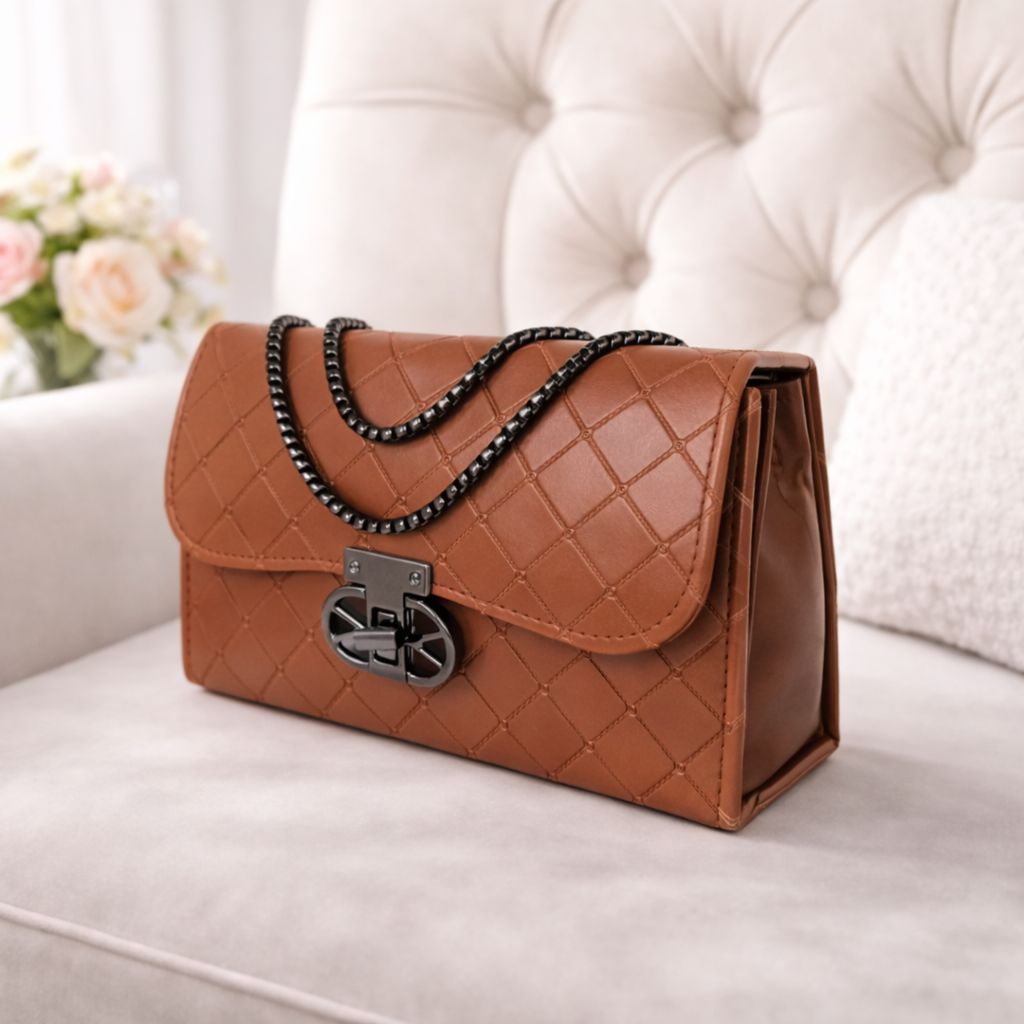 Quilted Design Sling Bag For Women | Chain Strap | Trendy Shoulder Bag