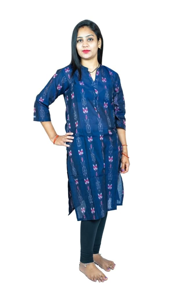 GHL GUENDICHA HAAT Sambalpuri Certified Handloom Women's Pure Cotton highneck Kurta view 2