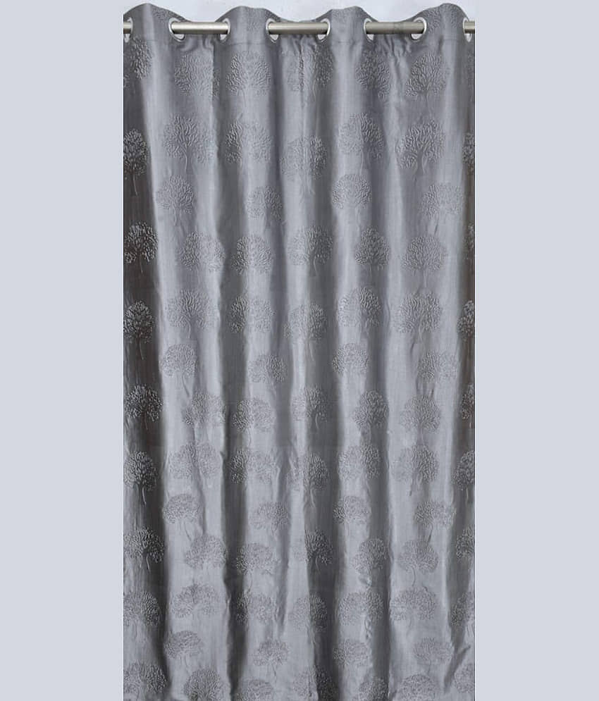 Kraftiq Homes Textured Semi-Transparent Eyelet Curtain 7 ft ( Pack of 2 ) - Light Grey view 2