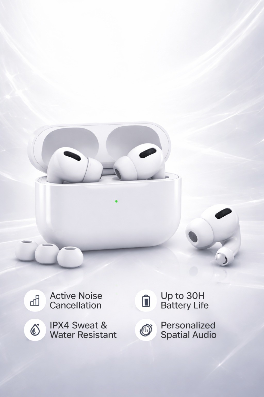XON Airbuds Pro 2nd Gen TWS Earbuds with ENC, MagSafe Charging & Deep Bass Sound - White view 2