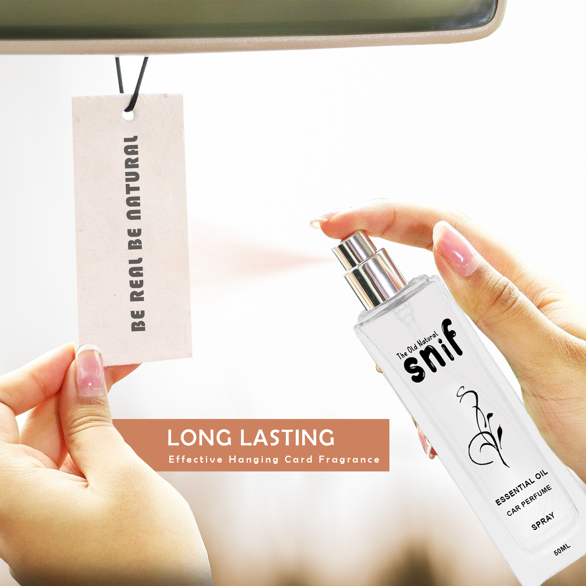 The Old Natural Spray Car Perfumes with Essential Oils Fragrance in Glass bottle with 2 Hanging Tags | Car Air Fresheners 50ml (White Musk) view 2