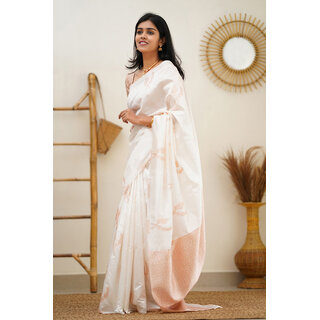 White Colour Embellished Saree With Blouse view 2