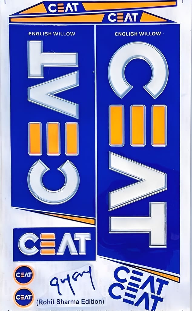 TEKNAXO| 3D CEAT ROHIT SHARMA Edition | English Willow | Embossed Cricket Bat Sticker | Blue ||
