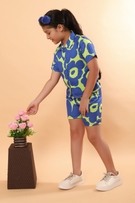 Ninos Dreams Girls Top & Shorts Blue Green Floral coord set view 2