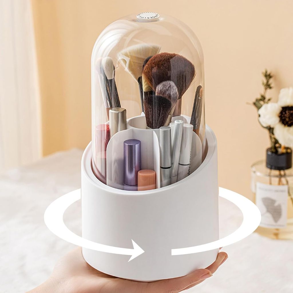 GLOWSERIE Premium Cosmetic Brush Holder with Clear Protective Dome