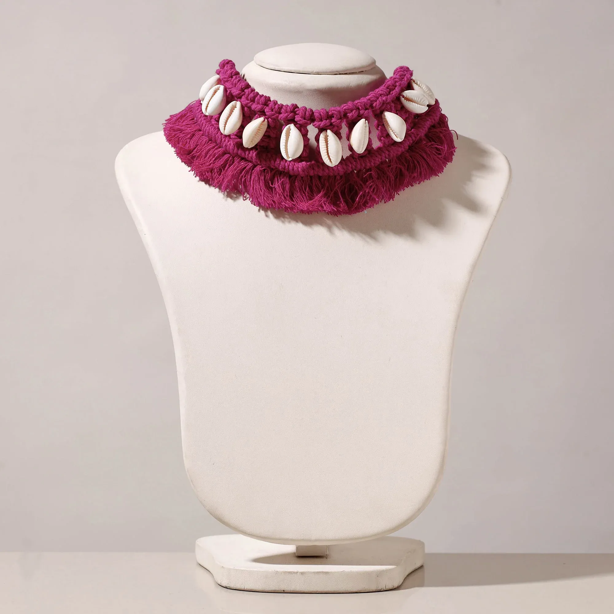 Pink Thread & Seashell Handmade Macrame Choker