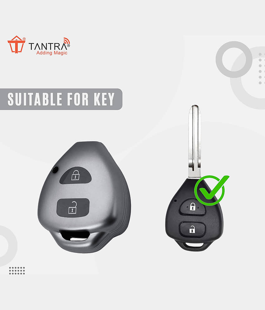 TANTRA TPU Key Cover and Metal Keychain Compatible for innova, Fortuner 2 Button Smart Key (Grey) view 2