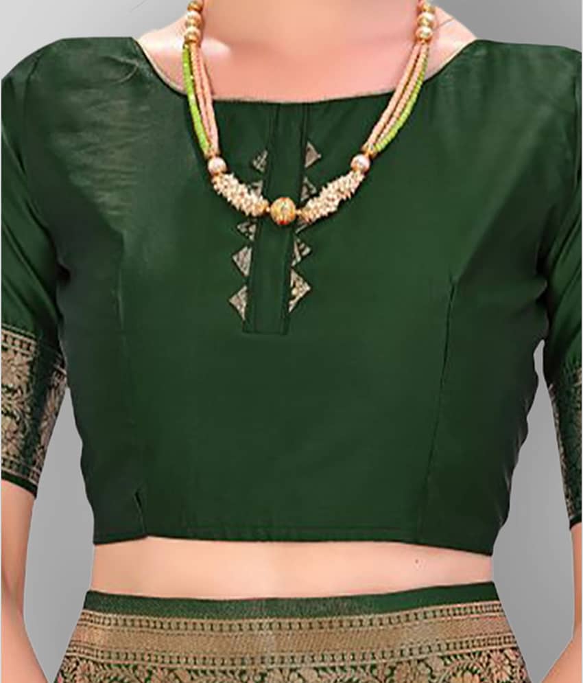 Dressy Banarasi Silk Printed Saree With Unstitched Blouse Piece ( Green ) view 2